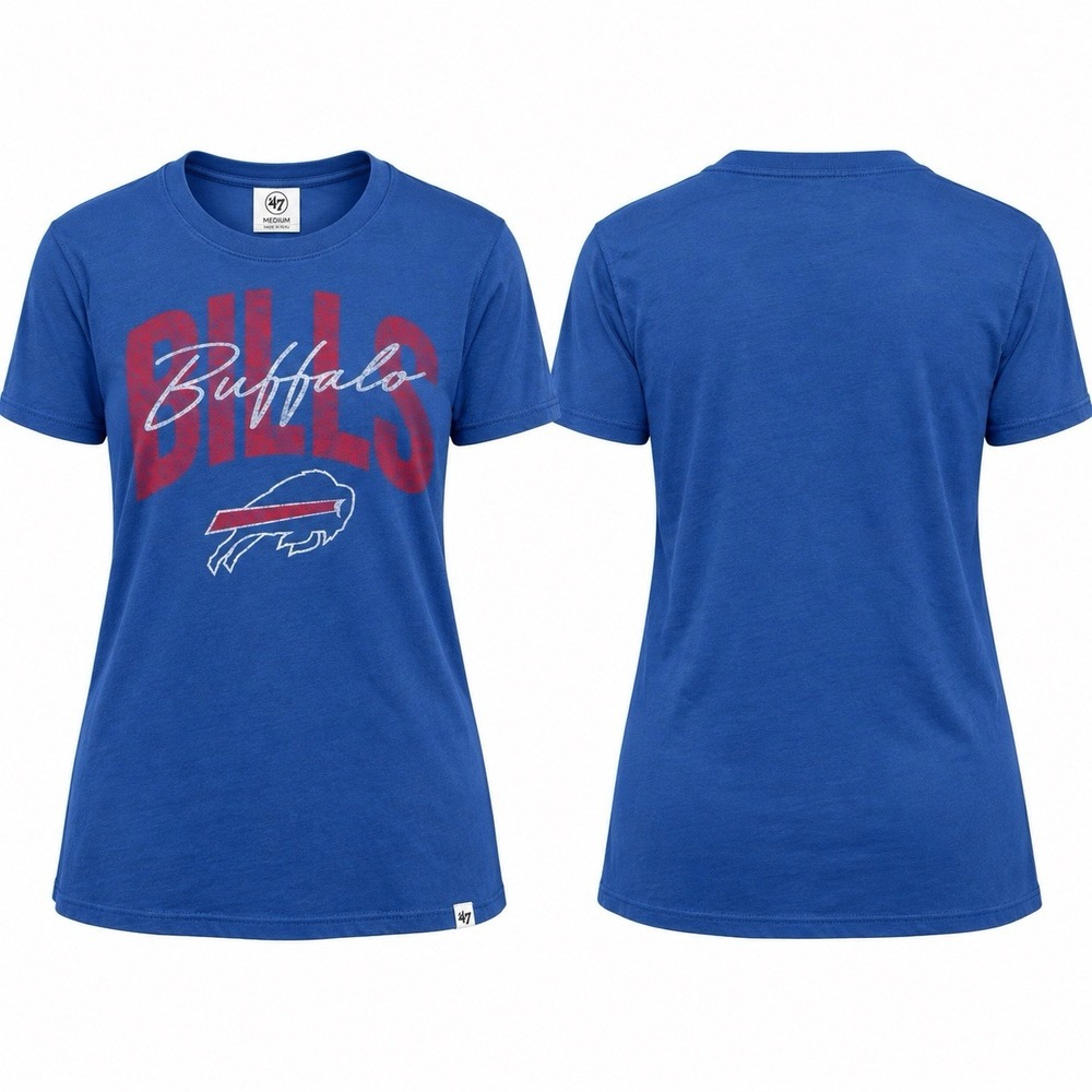 ‘47 Brand Buffalo Bills Women’s Medium Blue NFL Distressed Graphic T-Shirt NWT